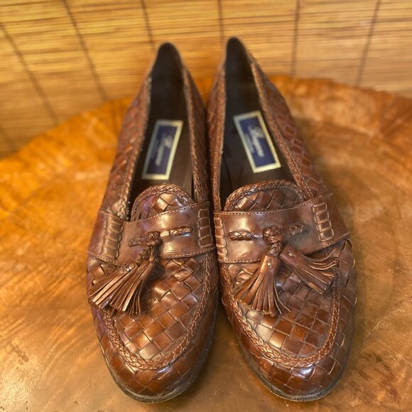 Bragano Made In Italy Woven Leather Tasseled Loafers Size 10 EUC - Picture 1 of 6